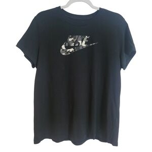 Nike Womens Camo Logo Graphic T-Shirt Black Short Sleeve XL The Nike Tee Sporty